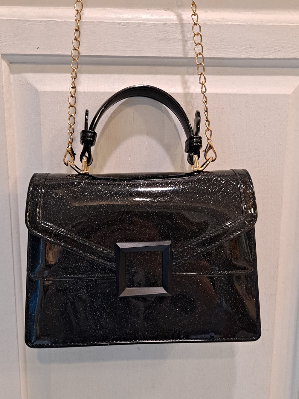 Deluxity Black Glitter Jelly Mini Top-Handle Crossbody Bag PVC Rubber